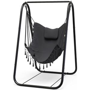 G TALECO GEAR Hammock Chair with Stand, Heavy-Duty and Rustproof Hanging Chair with Stand, Hammock Swing Chair Stand, for Indoor Outdoor Patio Yard Garden Porch (Grey)