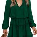 BTFBM Long Sleeve Summer Dresses for Women 2026 Casual Tie Neck Ruffle Tiered A Line Mini Spring Wedding Guest Dress (Medium)