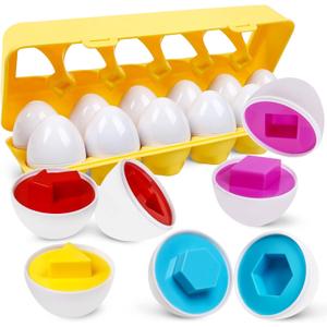 Montessori Geometric Eggs,12 pcs Set Color & Shape Egg Puzzle Toys Matching Eggs for Toddlers 1-3,Preschool Educational Sorting Game Fine Motor Toy Easter Gifts for Kids Boys Girls