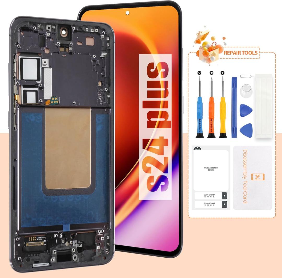 AMOLED Screen for Samsung S24 Plus Screen Replacement S24+ LCD Screen SM-S926B,SM-S926U Touch Display Digitizer Assembly Repair Parts with Frame(with Fingerprint Function) (US Version) (Black)