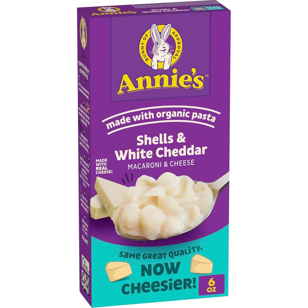 Annie's Shells and White Cheddar, Made with Organic Pasta and Real Cheese, 6 oz (6 Ounce (Pack of 1)BBD:06/12/2027
