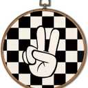 KSDUT Retro Classroom Wall Decor Art - Black Checkered Preppy Wall Art Canvas Frame Hanging Prints, Peace Sign Trendy Wall Art Decor for Home Boys Room Dorm Decorations 10"x10"