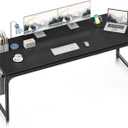 ODK 71 Inch Large Computer Desk Home Office Desk, Long Modern PC Desk Work Table with Headphone Hook & Fabric Bag for Storage, Spliced Board, Black