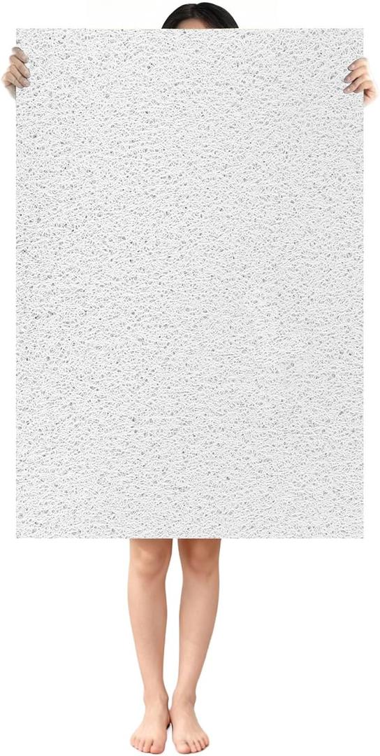 Shower Mat Non Slip: 35.4 x 23.6 Inch Extra Large Shower Mats for Inside Shower with Drain Hole - Soft PVC Loofah Anti Slip Shower Stall Mat for Walk-in Shower and Bathroom, Quick Drying (White)