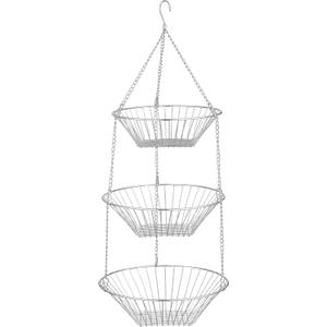 3-Tier Wire Fruit Hanging Basket, non-Punching Wall Hanging Storage, Kitchen Bathroom Organization Basket, Suitable for Bathroom, Kitchen, Closet, Garden, Chrome