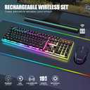 RedThunder K10 Wireless Gaming Keyboard and Mouse Combo, LED Backlit Rechargeable 3800mAh Battery, Mechanical Feel Anti-ghosting Keyboard + 7D 3200DPI Mice for PC Gamer (Black)