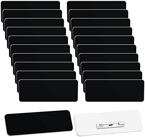 Breling Name Tags with Pins 1 x 3 Inches Blank Name Tags Reusable ID Badge Holders with Clip for Office Workers Students Employee Custom(Black)