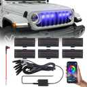 6PCS Grill Lights Fit for Jeep Wrangler 2024 2025, APP Control 8 Lighting Modes Front Bumper Grille Light Daytime Running Light (RGB)