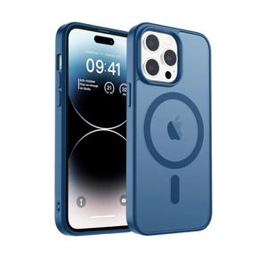 Magnetic for iPhone 14 Pro Case, [Compatible with MagSafe] [Military Grade Drop Protection] Translucent Matte Shockproof Anti-Scratch Phone Cover, Dark Blue
