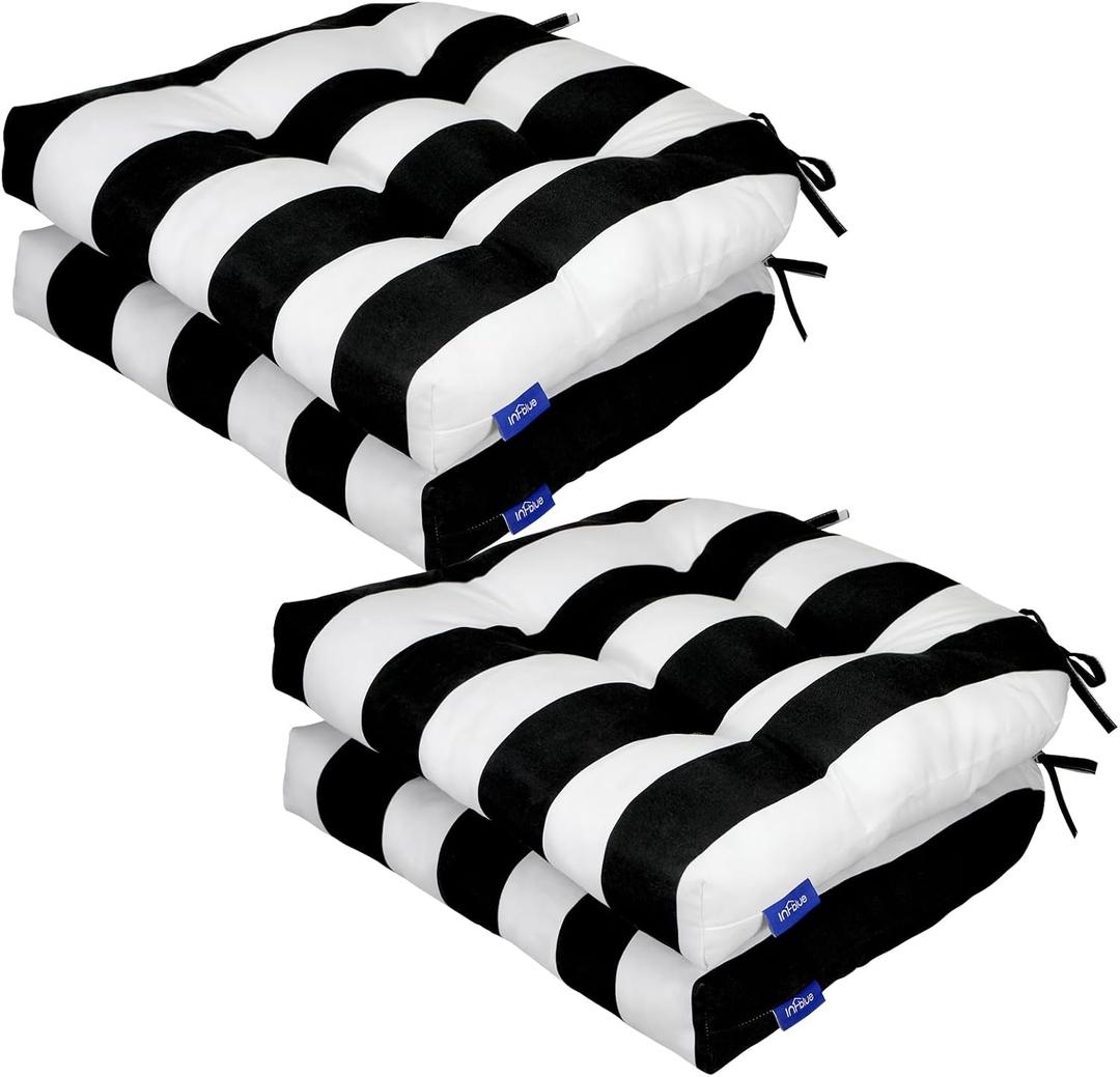Outdoor/Indoor Wicker Seat Cushions All Weather 19 x 19 inches Outdoor Chair Pads, Set of 2 (Cushion with Ties (4 Pack))
