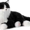 Chongker Interactive Companion Robot Cat Pets, Handmade Weighted Stuffed Animals, Cat Plush Toy with Voice Response, Realistic Heartbeat and Purring, Black Cat