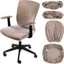 Tallew 4 Pcs Office Chair Covers Set Computer Universal Protective Stretchable Chair Seat Covers Desk Armrest Slipcovers Pads Office Cushion Backrest for Rotating(Khaki)