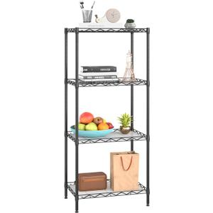 BestOffice 4-Shelf Adjustable Storage Shelving Unit Metal Rack Wire Shelf 600Lbs Capacity with 4 PP Sheets 18L x 12W x 44H for Laundry Bathroom Kitchen Garage,Black