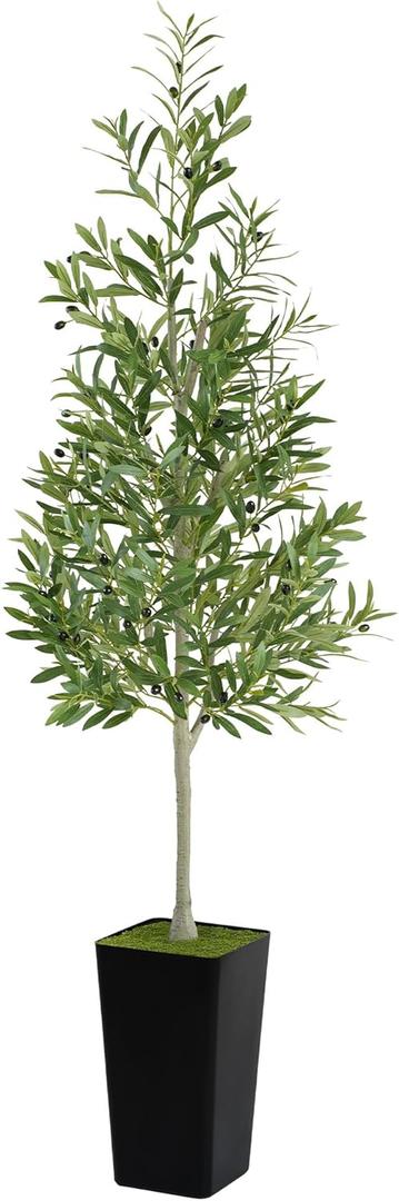 PeoDeco Artificial Faux Olive Tree 6ft Tall Realistic Fake Floor Green Silk House Potted Plants Large for Bedroom Living Room Home Office Decor Indoor Outdoor with Pot (Black)