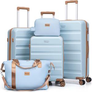 Luggage Sets 5 Piece, Suitcases with Wheels,ABS Hard Case Luggage with TSA Lock Spinner Wheels,Carry On Luggage Set (20/24/28 Inch) (LightBlue)