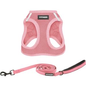 Best Pet Supplies Voyager Step-in Air All Weather Mesh Harness and Reflective Dog 5ft Leash Combo with Neoprene Handle, for Small, Medium and Large Breed Puppies - Set (Pink), Small