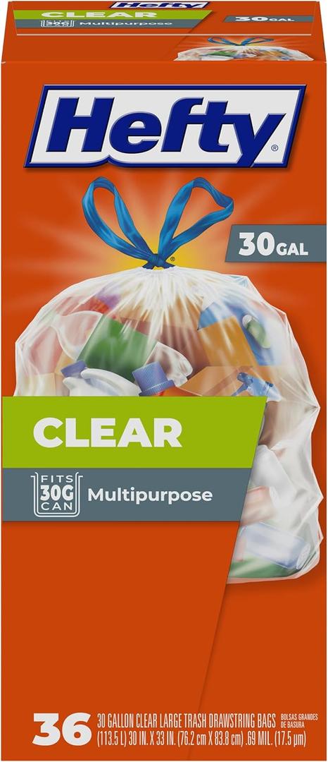 Hefty Clear Trash Bags, Clear, 30 Gallon, 36 Count