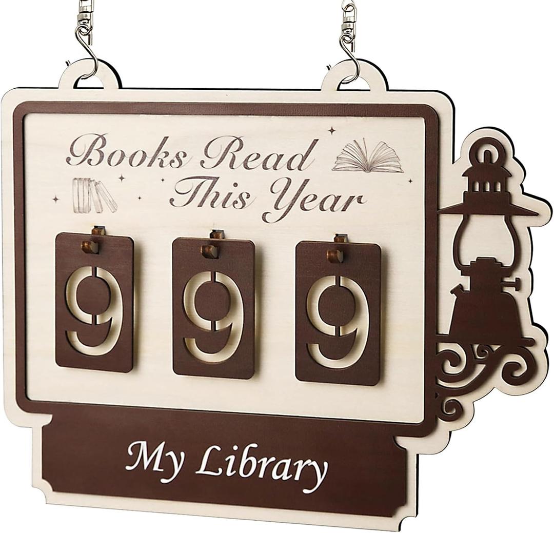 Books Read This Year Counter Sign, Book Shelf Decor, Book Lover Gifts for Women, Wooden Reading Tracker, library Decor for Home, Gift for Readers, Teachers, Librarians (Burlywood 1)