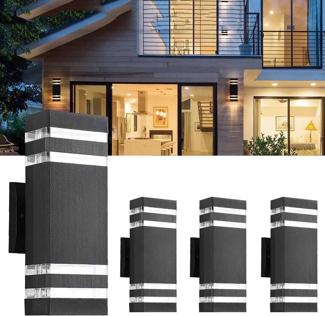 4Pack 12inch LED Square Up&Down Outdoor Wall Lights,4000K Day White 14W Outdoor Wall Light Aluminum Body Waterproof IP65 led Porch Wall Light for House Patio Garage Garden