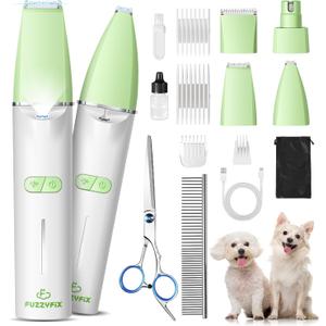 Dog Grooming Kit with LED Light, Low Noise Rechargeable 4 in 1 Pet Clippers for Matted Hair, Cordless Electric Cat Paw Trimmer Dog Nail Grinder, Grooming Supplies for Cat and Small Dogs