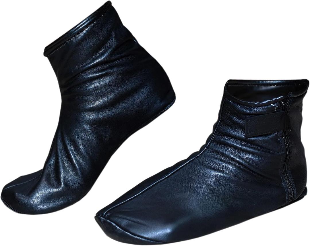 Shanan Men Women Unisex Real Black Sheep skin Leather Socks with Fleece Lined Sizes 6 to 11 (Black)