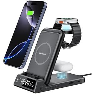 Charging Station for iPhone, SwanScout 703A, Wireless Charger for iPhone 16/15/14/13/12/11 Series, for Apple Watch 10/Ultra 2/9/8/7/6/5/SE 2, for Airpods Pro 2/4, Travel Foldable and Portable