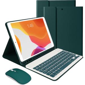 LAMA Wireless Keyboard Case with Mouse for iPad 10.2" 9th 8th 7th Generation, Detachable Bluetooth Keyboard with Pencil Holder for iPad 10.2 Inch/iPad Air 10.5"(3rd Gen)/iPad Pro 10.5 in, Dark Green