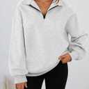 Trendy Queen Women's Oversized Half Zip Fleece Sweatshirts-Cozy Pullover, Drop Shoulder for Fall Winter (Gray, M)