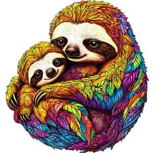 Wooden Puzzles for Adults - Parent-Child Sloth Wood Puzzles Adult - Unique Animal Shape Wooden Jigsaw Puzzles for Adults - Birthday Gifts for Puzzle Lovers, Family (11.4 * 10.7in) (Medium)