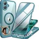 Miracase for iPhone 16 Case 6.1'', [Bubble Free] Full-Body Bumper Phone case with Built-in Full Glass Screen &Lens Protector,No Gap,Compatible with MagSafe,Drop Proof 16 Cover,Green