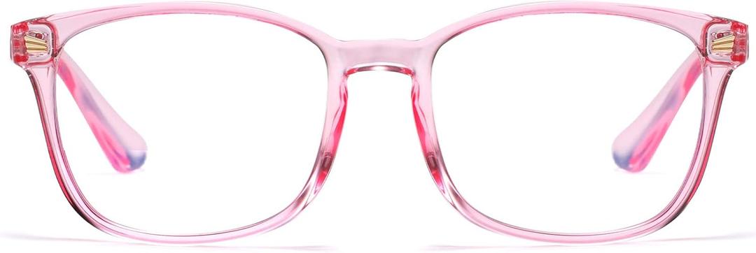 DUCO Kids Blue Light Glasses Girls Boys Computer Gaming Eyeglasses Anti UV, Bluelight Glasses for Kids Age 6-10 K028 (Clear Pink)