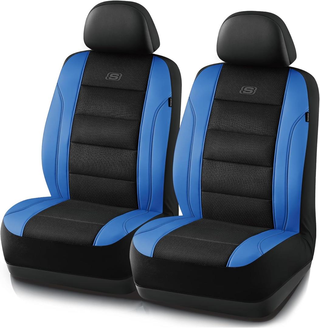 Skechers Mens Seat Covers, Air-Cooled Memory Foam Car Seat Covers Front Seats, Airbag Compatible,Universal Fit for Most Cars, SUVs, Vans and Trucks,Blue