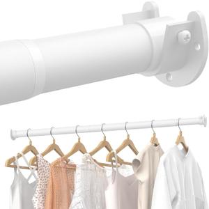 Closet Rods for Hanging Clothes, 17 to 69 Inches Stepless Adjustable Metal Closet Rod, 1.3 Inches Heavy Duty Clothes Hanging Rod for Closet Wardrobes Laundry RV, White (17-69IN, Matte White)