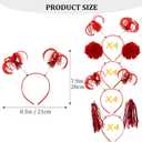 COCIDE 16Pcs Pom Pom Headbands Party Headbands Tinsel Wrapped Ponytails Headbopper Headwear for Birthday Festival (Red)