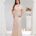 Cololura Women Sexy Elegant Sequin High Split Ruffled Hem Mermaid Party Cocktail Bodycon Formal Evening Gowns Maxi Dress (XX-Large, Apricot)