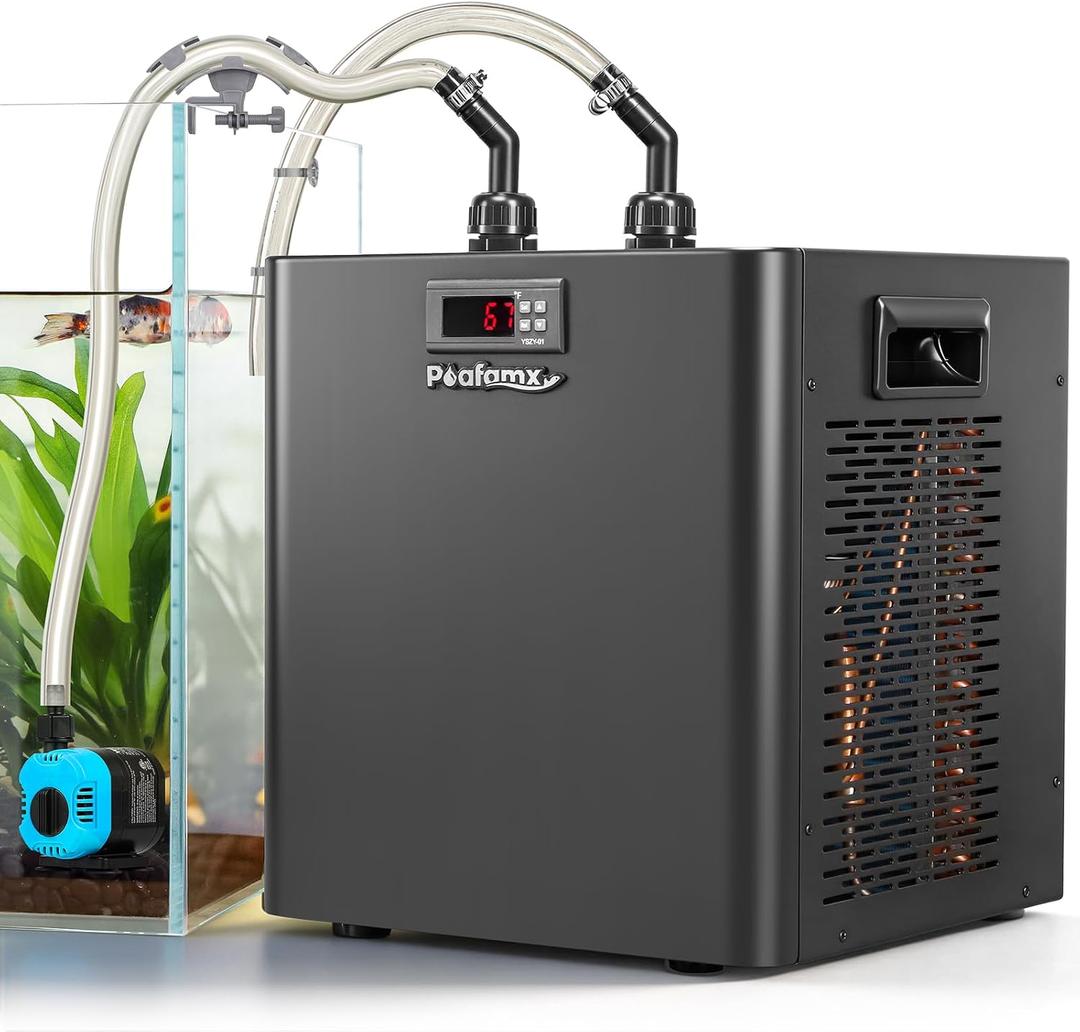 Poafamx 1/3 HP Aquarium Chiller, Quiet Titanium Fish Tank Water Chiller 40-80 Gal, Energy-Saving Aquarium Cooler for Saltwater Freshwater Axolotl Coral Reef Hydroponic