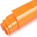 Orange Glitter HTV Heat Transfer Vinyl Rolls - 12" x10ft Glitter Neon Orange Iron On Vinyl for Cricut and Shirts, Easy to Cut & Weed & Transfers for Heat Press Vinyls DIY Fabric Design