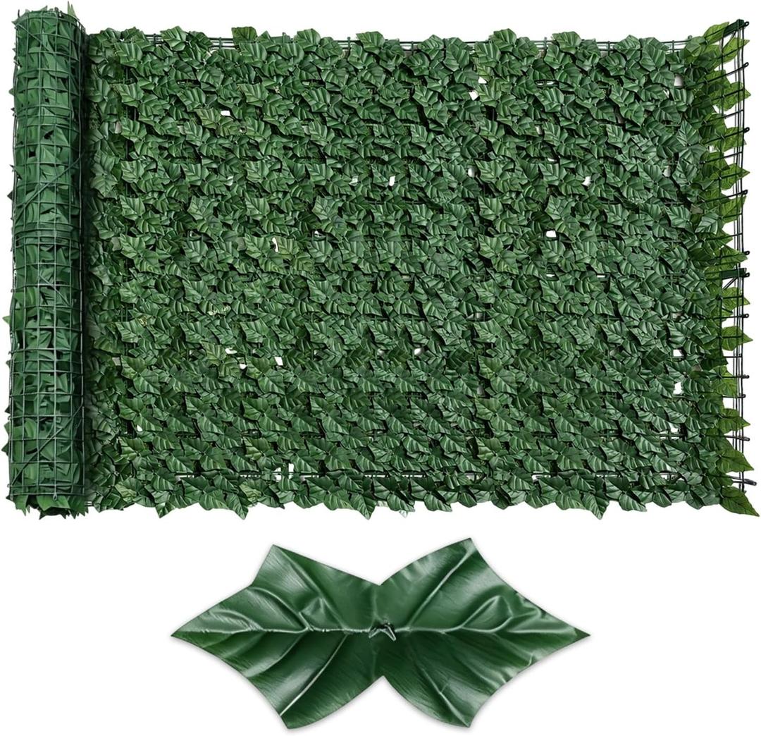 Artificial Ivy Privacy Fence Screen,48" X 118" UV-Anti Fake Leaves Plant Vine,Privacy Hedges Wall for Indoor Outdoor Garden Backyard Decor,Color Printing Green Perilla Leaves