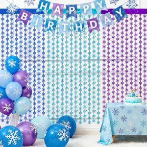 ADLKGG Winter Wonderland Decorations, Frozen Birthday Party Backdrop, Blue Purple Snowflake Foil Fringe Curtain Tinsel Streamers Photo Booth Props for Christmas Baby Shower Home Decor, 3 Pack