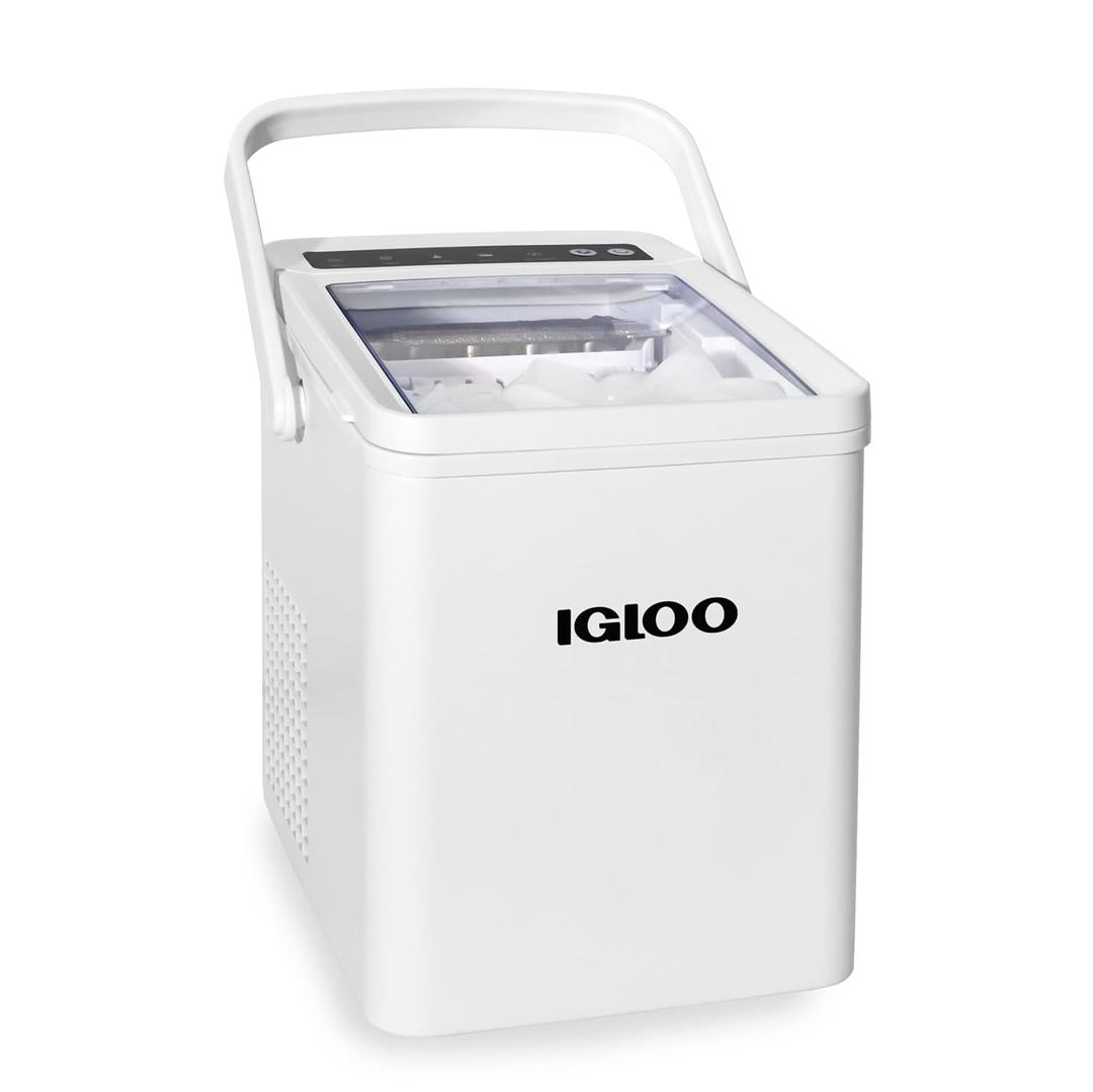 Igloo Automatic Self-Cleaning Portable Electric Countertop Ice Maker Machine With Handle, 26 Pounds in 24 Hours, 9 Ice Cubes Ready in 7 minutes, With Ice Scoop and Basket, White