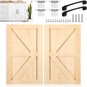 Sintuff 2 Sets 11'' W x 18'' H Unfinished Kitchen Cabinet Door Replacement with Hinges Handles, Shaker Cabinet Doors Front Replacement for Kitchen Bathroom Vanity Closet