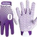 HANDLANDY Youth Football Gloves, Sticky Wide Receiver Gloves for Kids, White and Gold Stretch Fit Football Glove (White and Purple, Large)