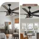 52" Farmhouse Rustic Caged Chandelier Fan with Light