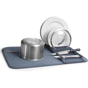 Umbra Udry Dish Rack and Microfiber Drying Mat  Space-Saving Design Folds Up for Easy Storage, Basic Rack, Denim