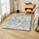 duduta Black White Rectangle Faux Sheepskin Rugs for Bedroom Living Room, Fluffy Shag Faux Fur Carpet Washable 3x5 ft