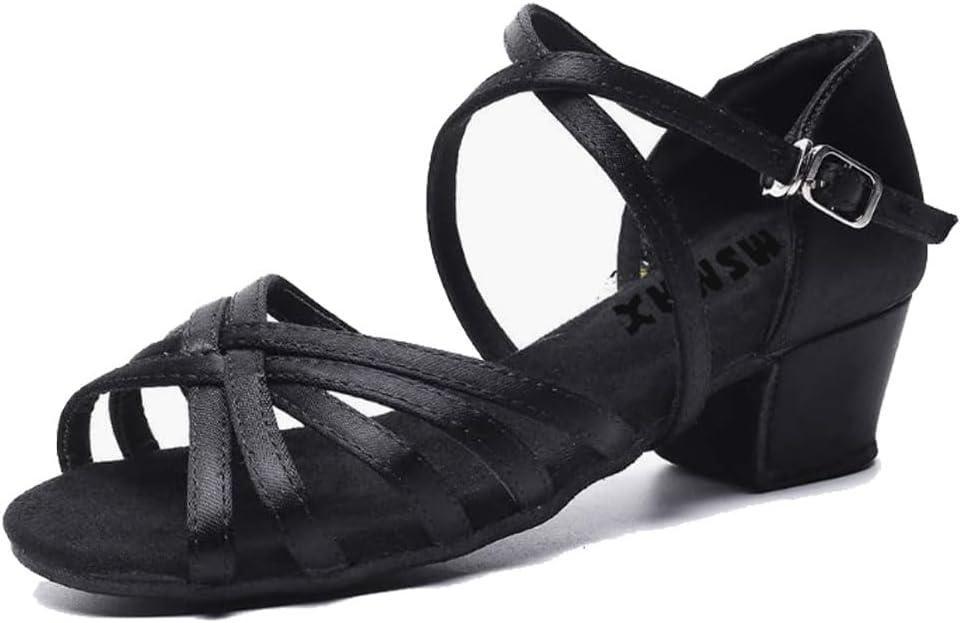 MSMAX Girls Latin Dance Shoe Low Heel Salsa Dancing Sandals for Women (3.5 Big Kid, 3cm Heel Black)