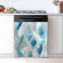 Dishwasher Magnetic Sticker, Glass Curve Style, Blue White Gold-line, 23x25.5 inches, Suitable for Dishwasher and Refrigerator Protection, Kitchen Art Decoration