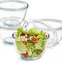 4-Piece Glass Bowls with Lids, Oven Dishwasher Safe Serving Bowls Serving, Clear Glass Serving Bowls for Salad, Pasta, Soup, Cereal-27 oz Capacity