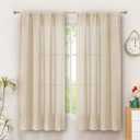 Linen Textured Curtains 52x 63 Inch Length 2 Panels for Bedroom, Semi Sheer Light Filtering Privacy Farmhouse Curtains, Soft Thick Rod Pocket Window Drapes