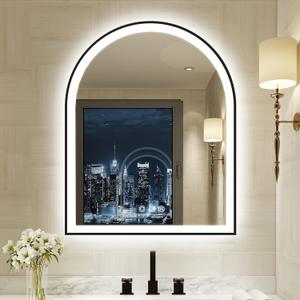 Arched LED Mirror for Bathroom 24"x30", Black LED Bathroom Vanity Mirror with Lights-Anti-Fog, Dimmable, 3 Colors